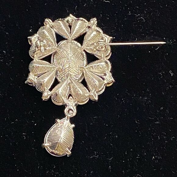 Silver Drop Crystal Rose Flower BROOCH Pin Badge Diamante Rhinestone Corsage - Picture 4 of 5